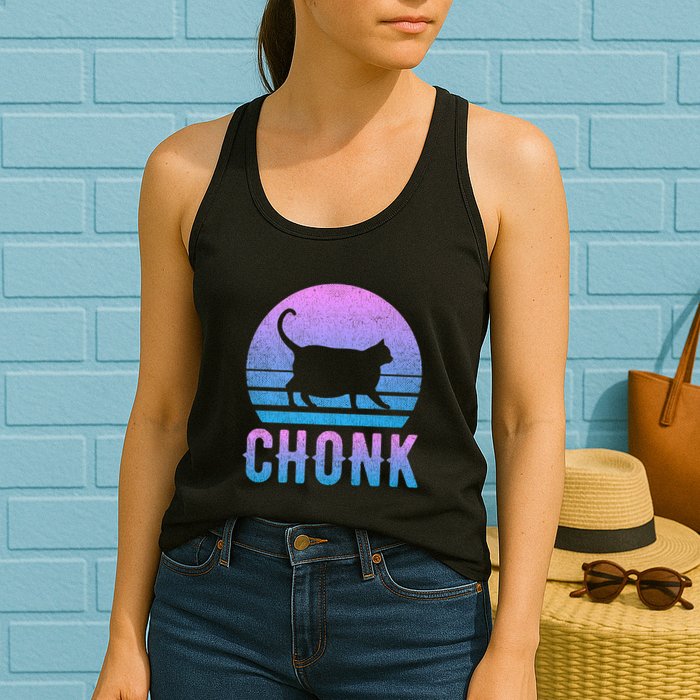 Chonk Gradient 90´S Funny Retro Fat Cat Meme Womens Tank Top