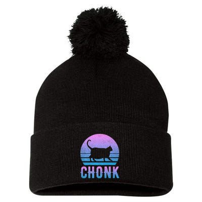 Chonk Gradient 90´S Funny Retro Fat Cat Meme Pom Pom 12in Knit Beanie