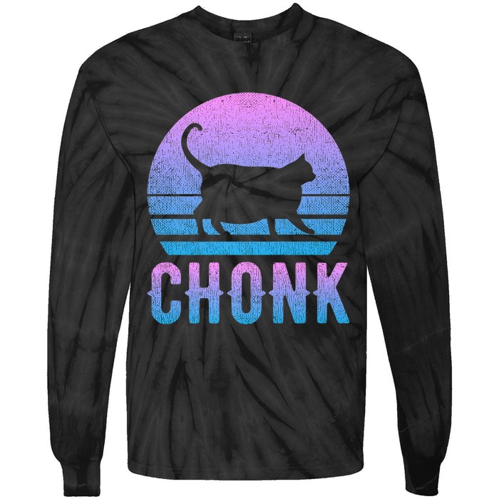 Chonk Gradient 90´S Funny Retro Fat Cat Meme Tie-Dye Long Sleeve Shirt