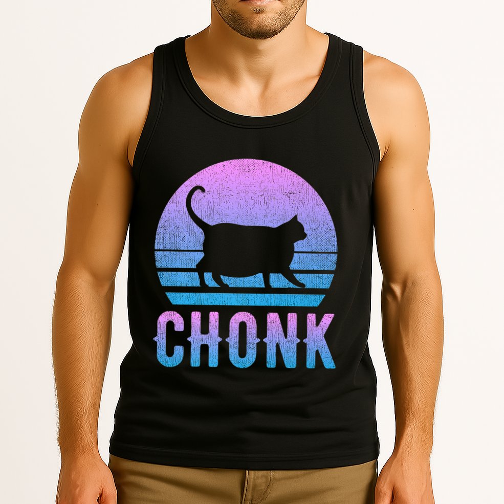 Chonk Gradient 90´S Funny Retro Fat Cat Meme Tank Top