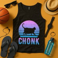 Chonk Gradient 90´S Funny Retro Fat Cat Meme Tank Top