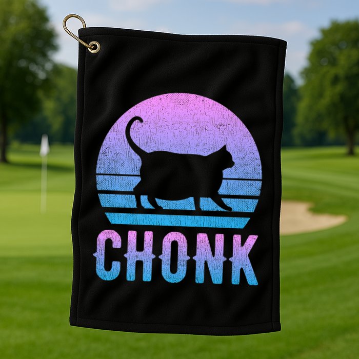 Chonk Gradient 90´S Funny Retro Fat Cat Meme Golf Towel