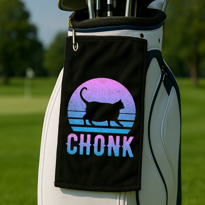 Chonk Gradient 90´S Funny Retro Fat Cat Meme Golf Towel