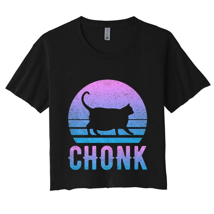 Chonk Gradient 90´S Funny Retro Fat Cat Meme Crop Top