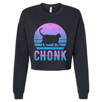 Chonk Gradient 90´S Funny Retro Fat Cat Meme Cropped Pullover Crew
