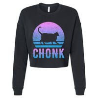 Chonk Gradient 90´S Funny Retro Fat Cat Meme Cropped Pullover Crew