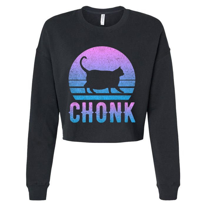 Chonk Gradient 90´S Funny Retro Fat Cat Meme Cropped Pullover Crew