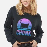Chonk Gradient 90´S Funny Retro Fat Cat Meme Cropped Pullover Crew