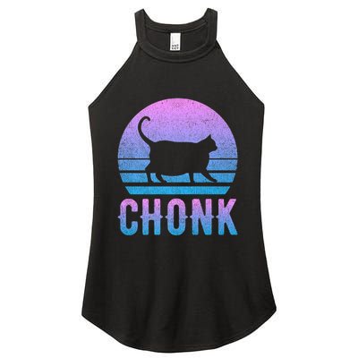 Chonk Gradient 90´S Funny Retro Fat Cat Meme Women's Perfect Tri Rocker Tank
