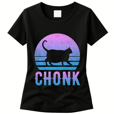Chonk Gradient 90´S Funny Retro Fat Cat Meme Womens T-Shirt