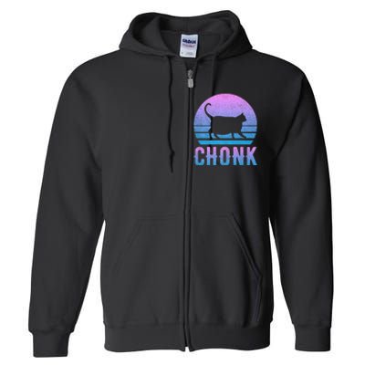 Chonk Gradient 90´S Funny Retro Fat Cat Meme Full Zip Hoodie