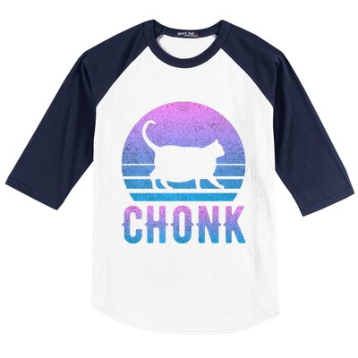 Chonk Gradient 90´S Funny Retro Fat Cat Meme Baseball Sleeve Shirt