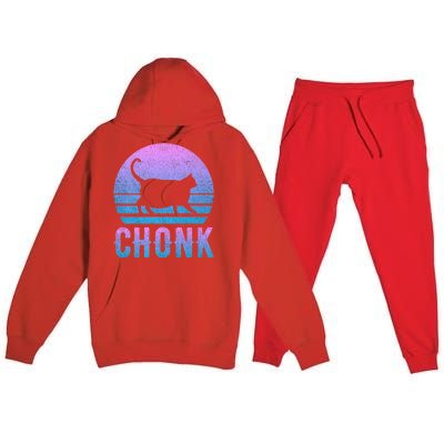 Chonk Gradient 90´S Funny Retro Fat Cat Meme Premium Hooded Sweatsuit Set