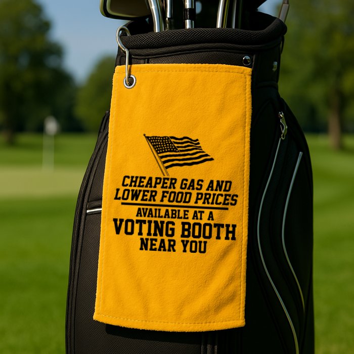 Cheaper Gas And Lower For Prices Available At A Voting Booth Near You Golf Towel