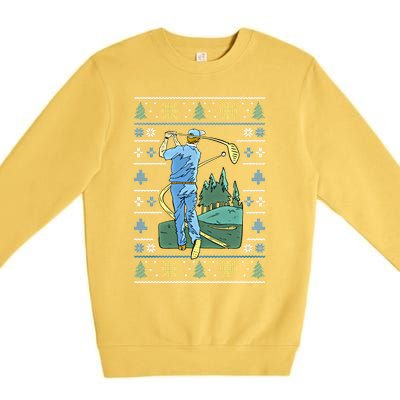 Cringey Golf Art Funny Ugly Christmas Sweater Style Golfing Gift Premium Crewneck Sweatshirt