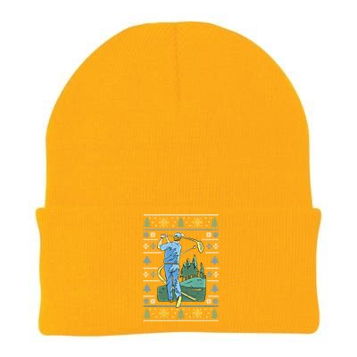 Cringey Golf Art Funny Ugly Christmas Sweater Style Golfing Gift Knit Cap Winter Beanie