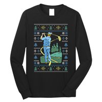 Cringey Golf Art Funny Ugly Christmas Sweater Style Golfing Gift Long Sleeve Shirt