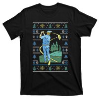 Cringey Golf Art Funny Ugly Christmas Sweater Style Golfing Gift T-Shirt