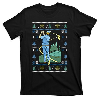 Cringey Golf Art Funny Ugly Christmas Sweater Style Golfing Gift T-Shirt