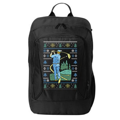 Cringey Golf Art Funny Ugly Christmas Sweater Style Golfing Gift City Backpack