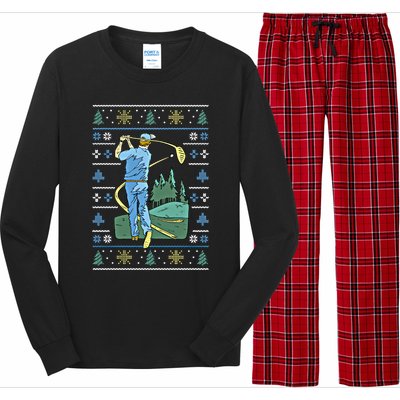 Cringey Golf Art Funny Ugly Christmas Sweater Style Golfing Gift Long Sleeve Pajama Set