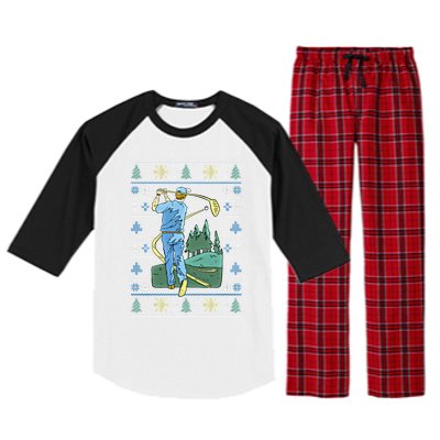 Cringey Golf Art Funny Ugly Christmas Sweater Style Golfing Gift Raglan Sleeve Pajama Set