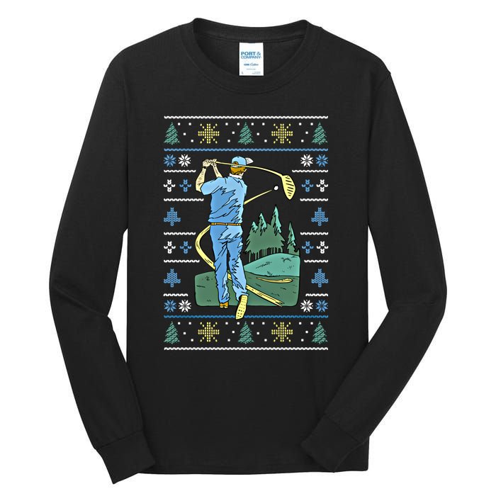 Cringey Golf Art Funny Ugly Christmas Sweater Style Golfing Gift Tall Long Sleeve T-Shirt