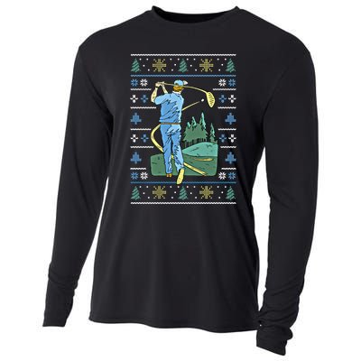 Cringey Golf Art Funny Ugly Christmas Sweater Style Golfing Gift Cooling Performance Long Sleeve Crew