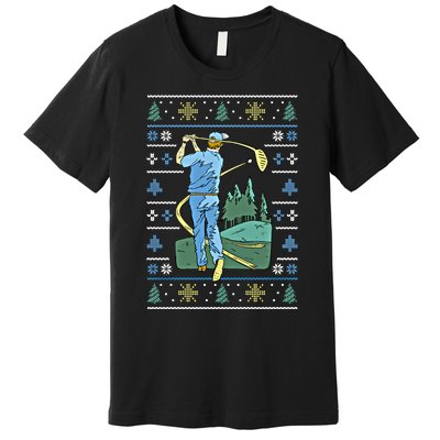 Cringey Golf Art Funny Ugly Christmas Sweater Style Golfing Gift Premium T-Shirt