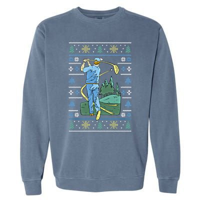 Cringey Golf Art Funny Ugly Christmas Sweater Style Golfing Gift Garment-Dyed Sweatshirt