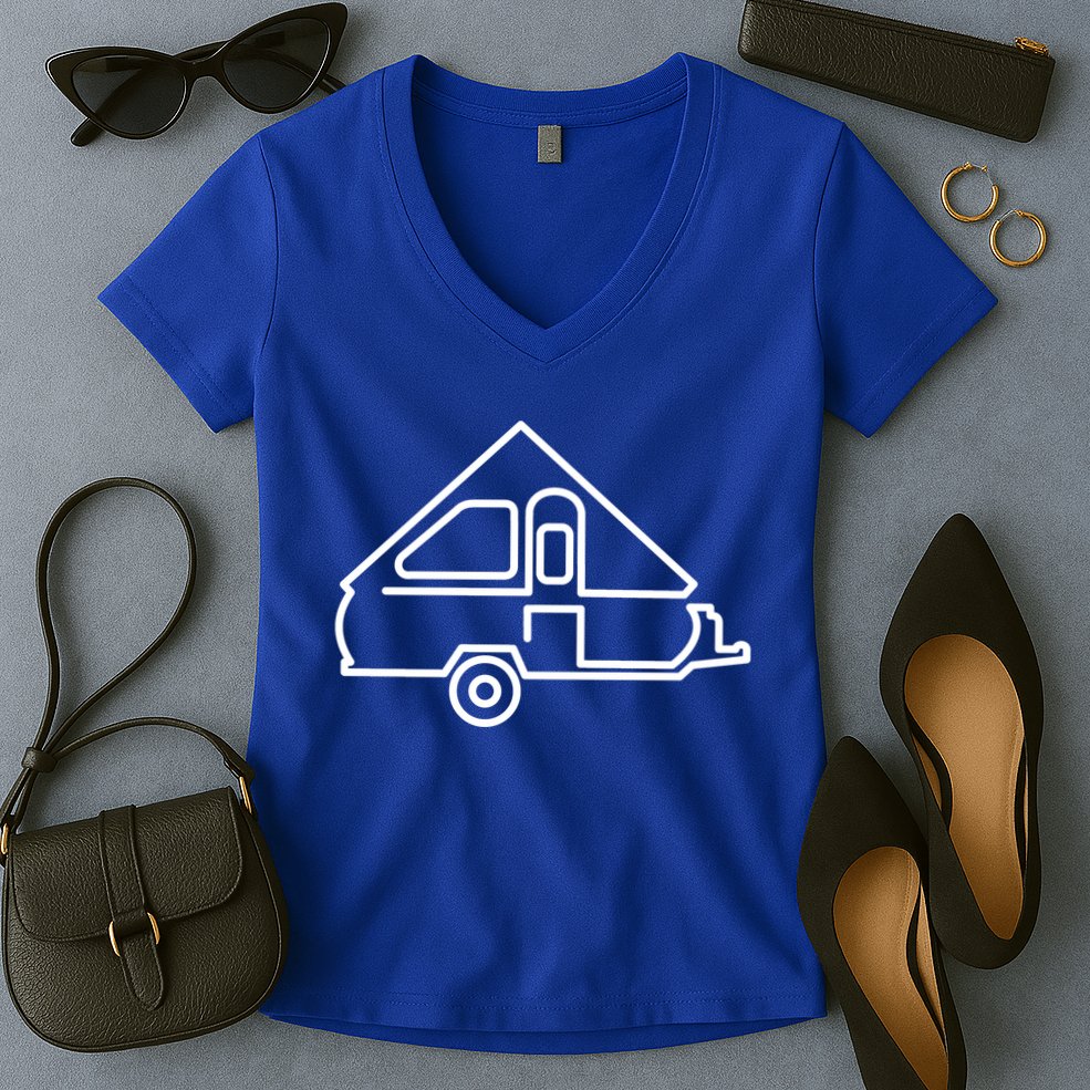 Camping Gift Aliner Travel Trailer Afunny Giftframe Camper Women's V-Neck T-Shirt