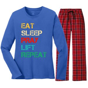 Christian Gym And Jesus Gym For Eat Sleep Pray Repeat Gift Women's Long Sleeve Flannel Pajama Set 