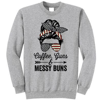 Coffee Guns And Messy Buns Cool Gift Pro Gun Skull America Flag Gift Sweatshirt