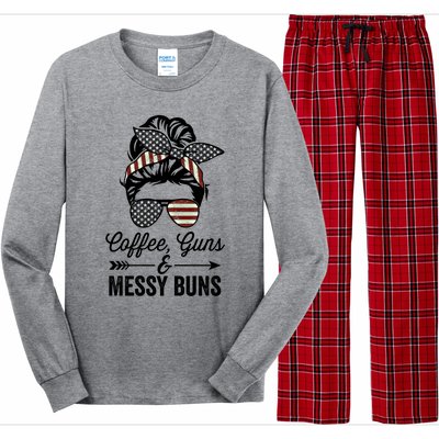 Coffee Guns And Messy Buns Cool Gift Pro Gun Skull America Flag Gift Long Sleeve Pajama Set