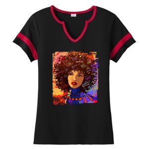 Coloful Graffiti Afro Woman Ladies Halftime Notch Neck Tee