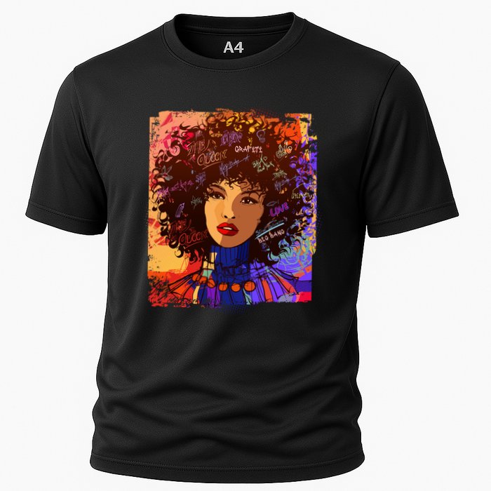 Coloful Graffiti Afro Woman Cooling Performance Crew T-Shirt