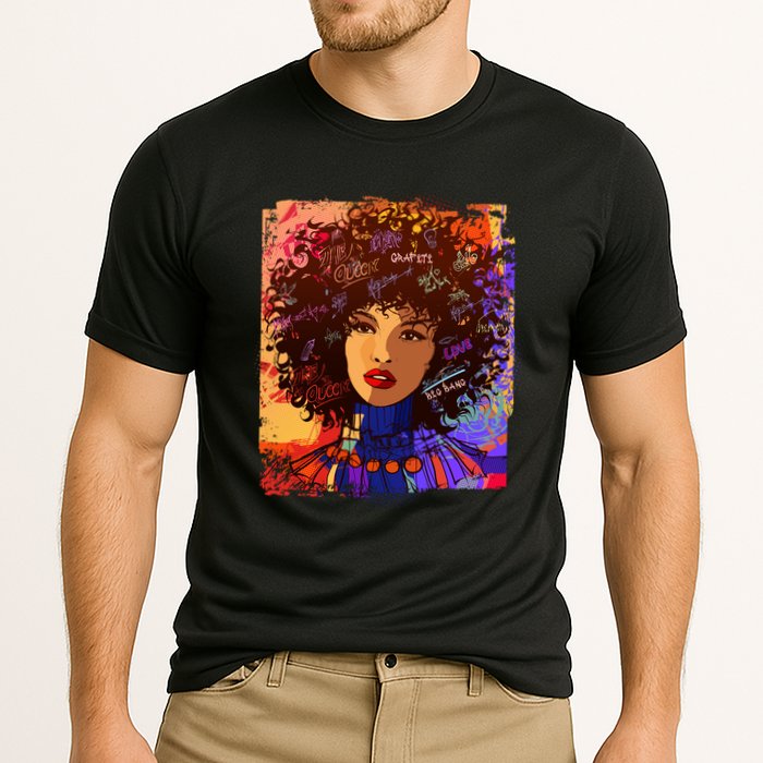 Coloful Graffiti Afro Woman Cooling Performance Crew T-Shirt