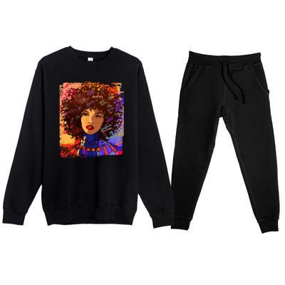 Coloful Graffiti Afro Woman Premium Crewneck Sweatsuit Set