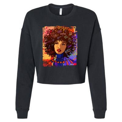 Coloful Graffiti Afro Woman Cropped Pullover Crew