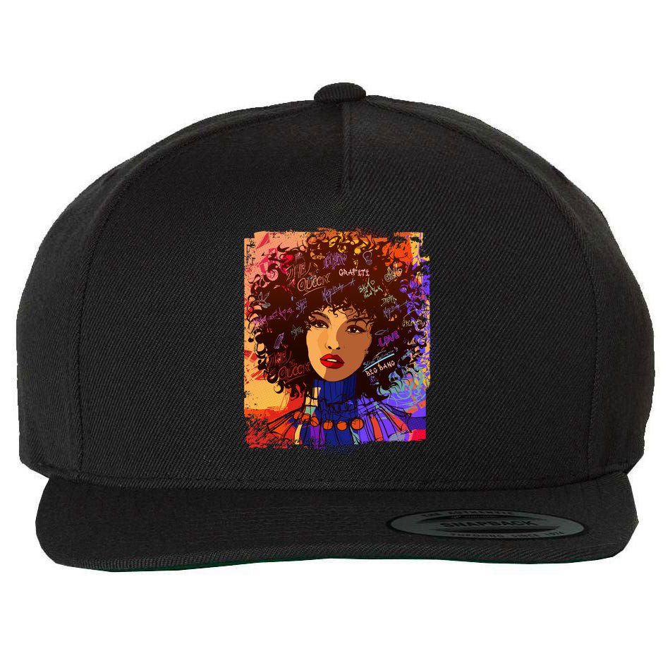 Coloful Graffiti Afro Woman Wool Snapback Cap