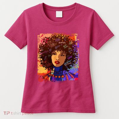 Coloful Graffiti Afro Woman Womens T-Shirt