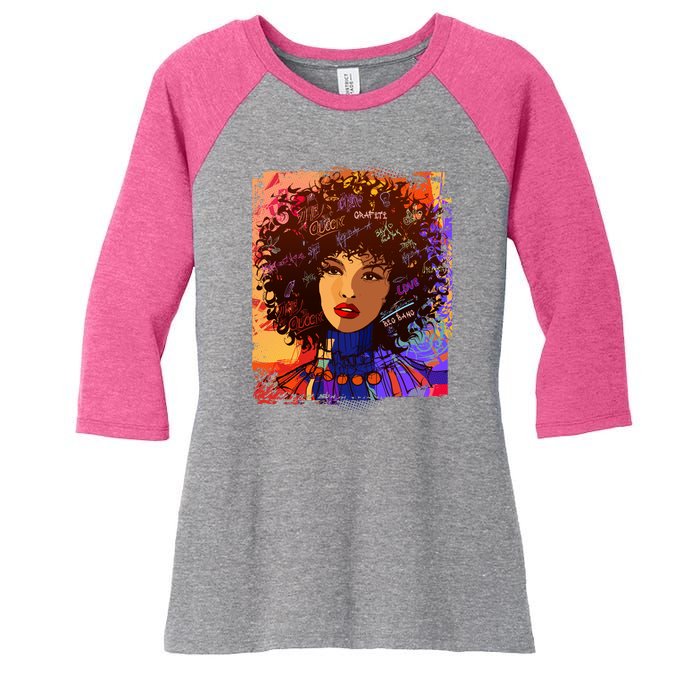 Coloful Graffiti Afro Woman Women's Tri-Blend 3/4-Sleeve Raglan Shirt