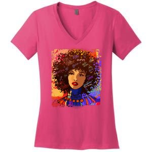 Coloful Graffiti Afro Woman Women's V-Neck T-Shirt