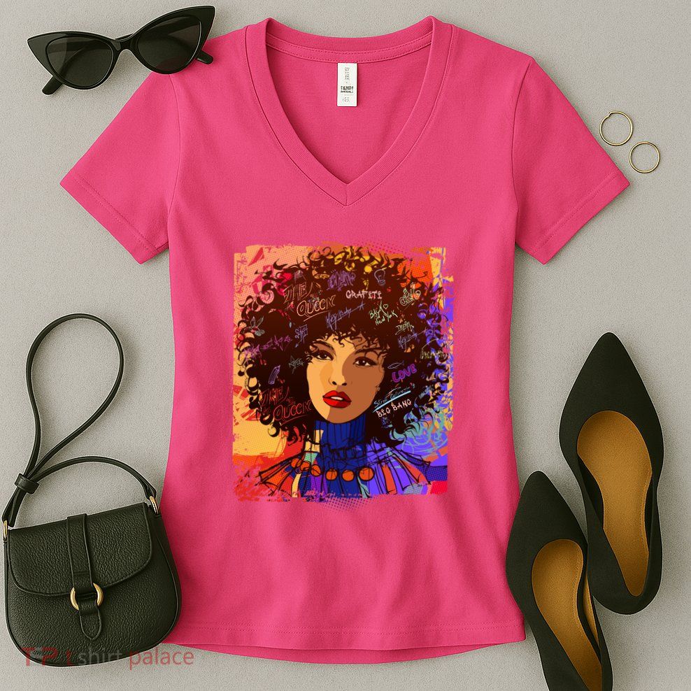 Coloful Graffiti Afro Woman Women's V-Neck T-Shirt