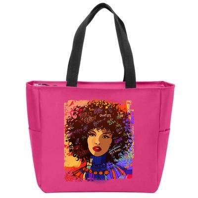 Coloful Graffiti Afro Woman Zip Tote Bag