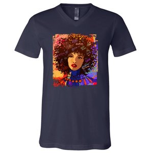 Coloful Graffiti Afro Woman V-Neck T-Shirt