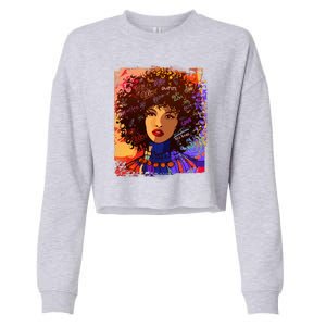 Coloful Graffiti Afro Woman Cropped Pullover Crew