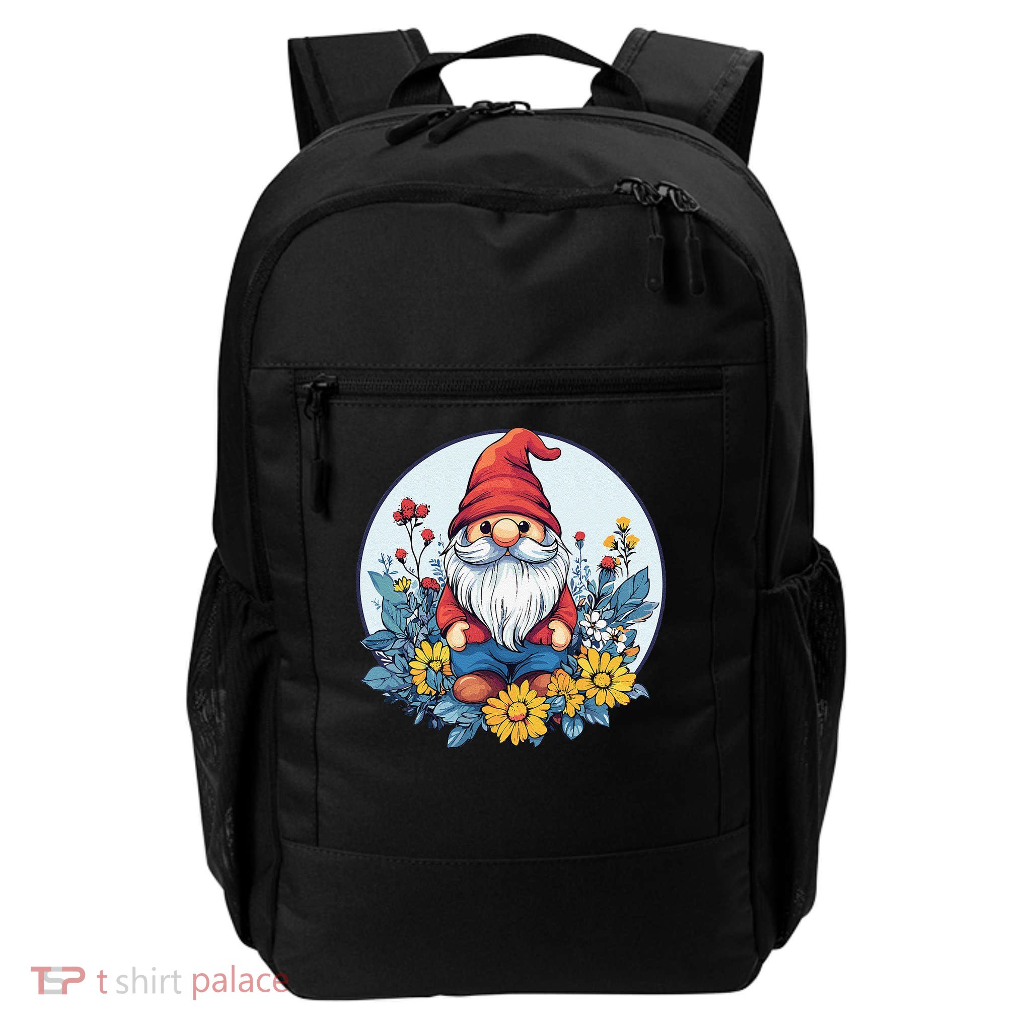Charming Gnome Among Blossoming Flowers Daily Commute Backpack