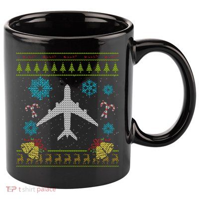 Christmas Gift Airplane Pilot Christmas Ugly 11oz C Handle Ceramic Mug