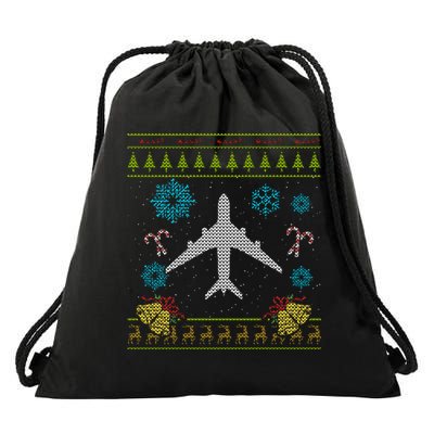 Christmas Gift Airplane Pilot Christmas Ugly Drawstring Bag